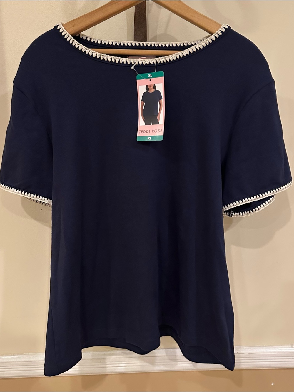Teddi Rose Navy Short-Sleeve Top with Contrast Trim